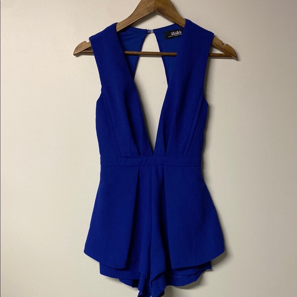 Lulu's Vibrant Blue Open back Romper